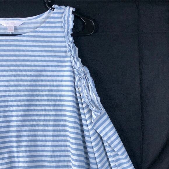 LC Lauren Conrad Womens Shirt Blue White Striped Cold Shoulder Long Sleeve Small - Picture 5 of 11